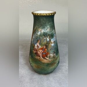 Royal Bayreuth Tapestry Vase 4.5” Small Porcelain Lovers Scene Vintage Textured